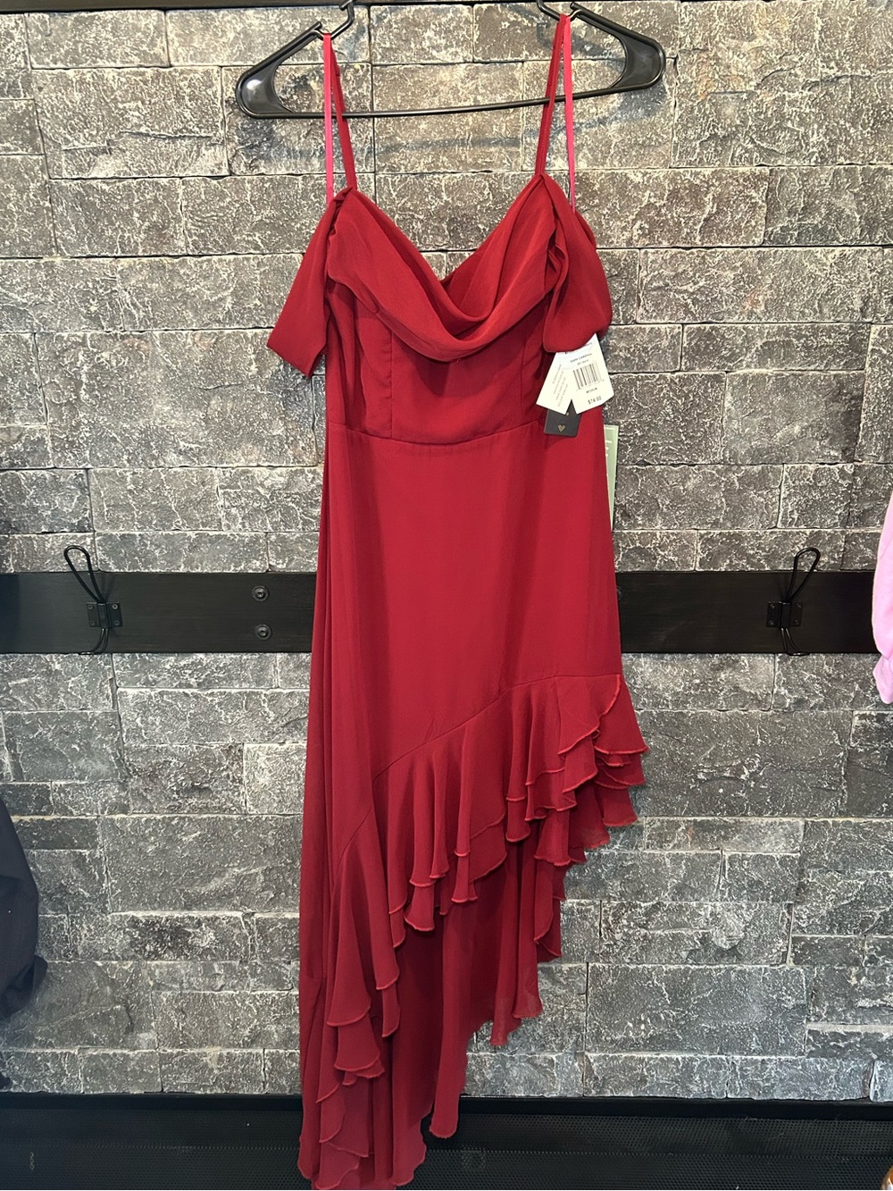 City Triangles Red Asymmetrical Ruffle Slip Dress